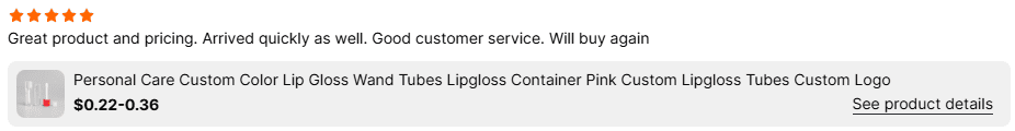 5 star feedback for lip oil tube
