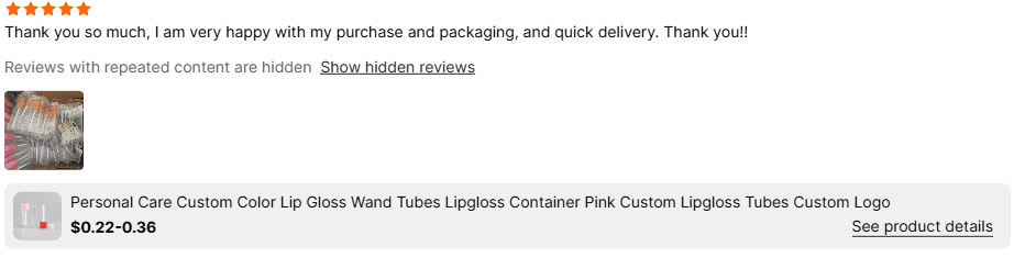 5 star feedback for lipgloss tube