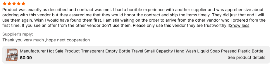5 star feedback for plastic bottle